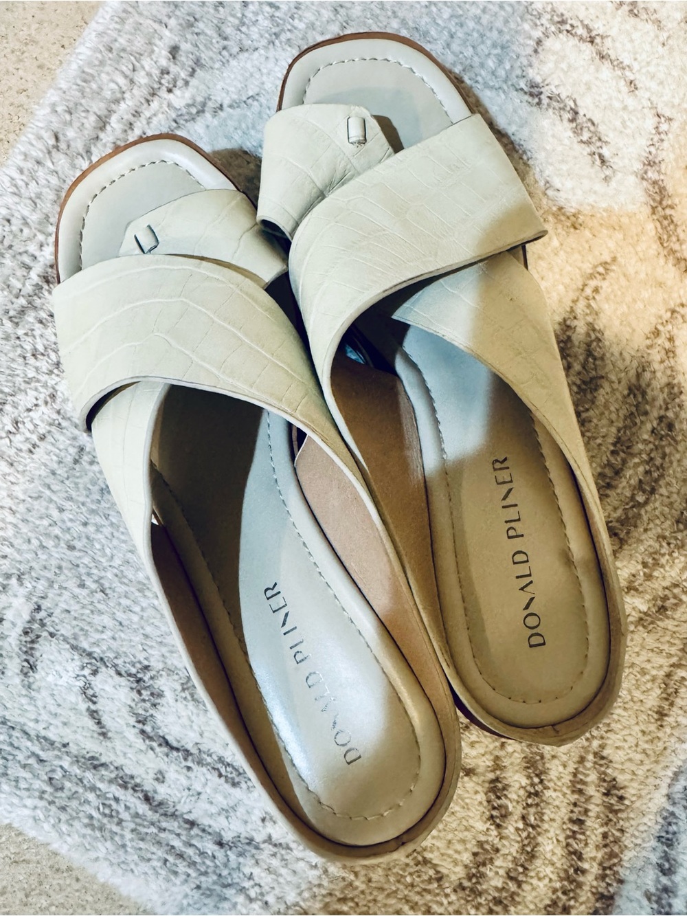 Donald J. Pliner Cream Croc-Embossed Slip-On Mules